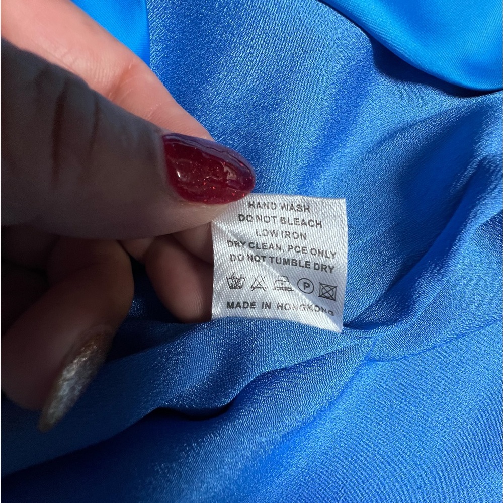 Chic Blue Satin Midi Dress - Picture 12 of 12